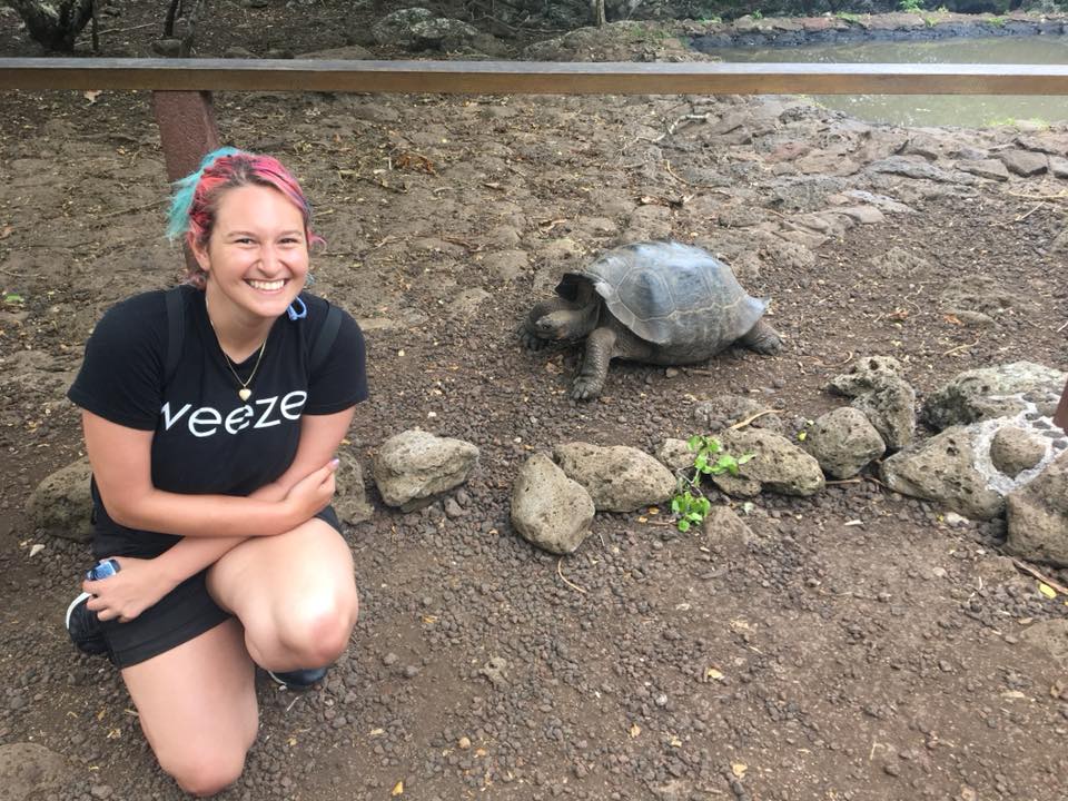 Volunteer in Galapagos with turtle