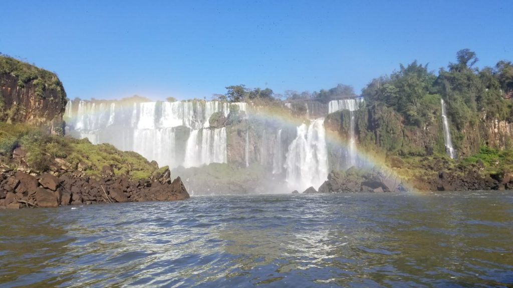 Rainbow falls in front of Iguazu Falls, Argentina