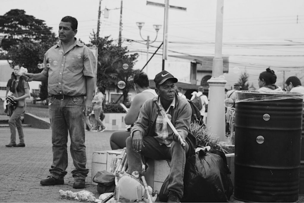 Black and white photography two men in El Centro de Cartago