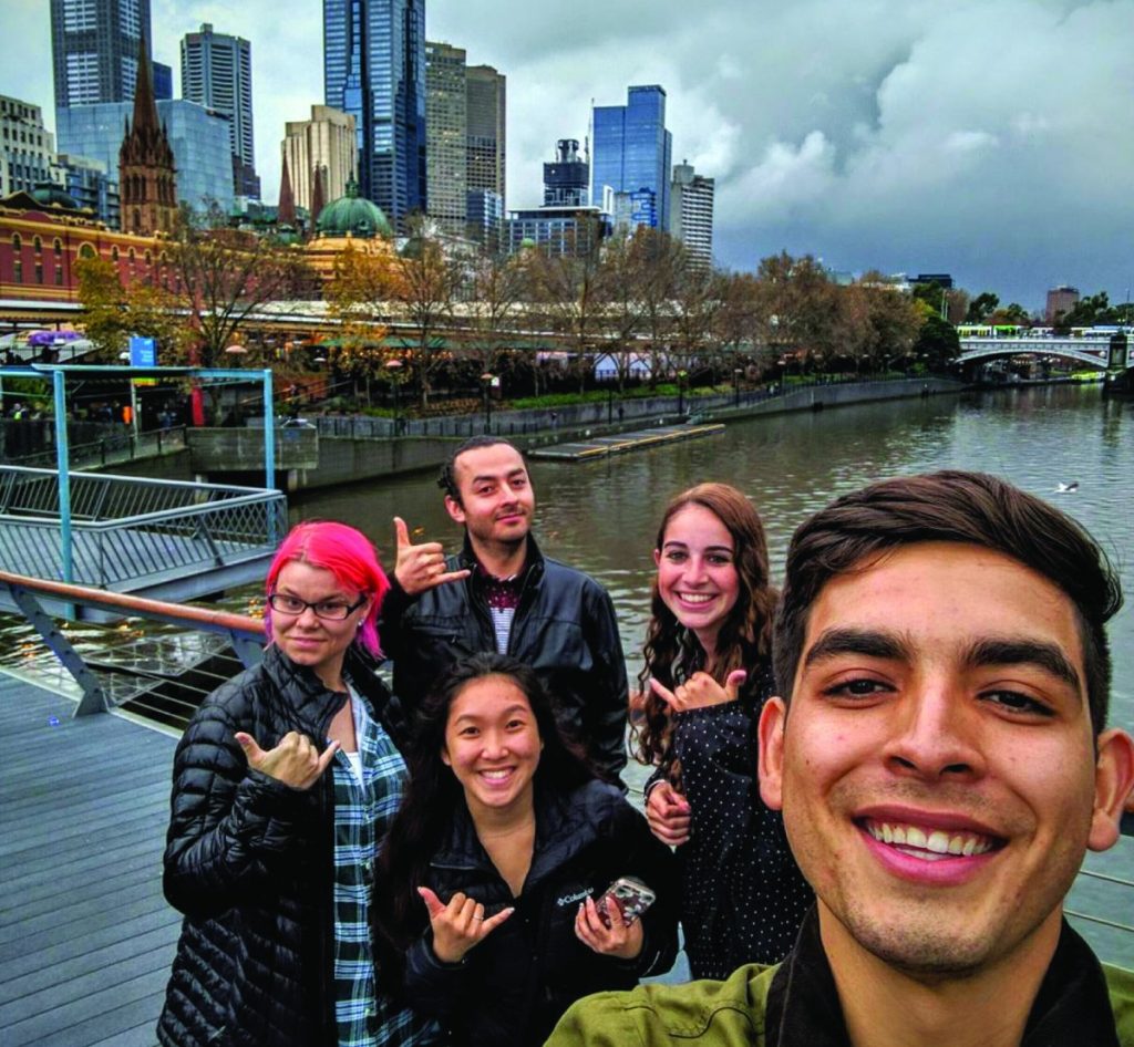 Study abroad students at Melbourne skyline