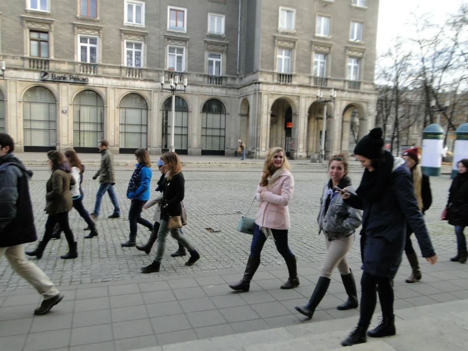 study abroad students walking in krakow