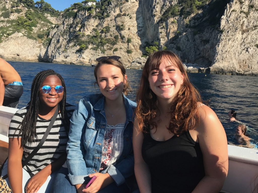 anna johnson and friends on boat outside capri, italy