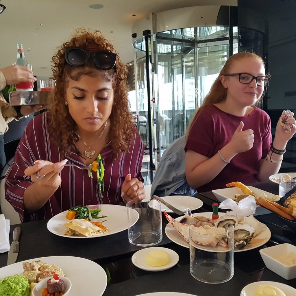 Study abroad students eat at Armani Deli in Burj Khalifa