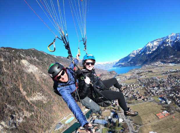 Brigid Loftus parasailing in Switzerland