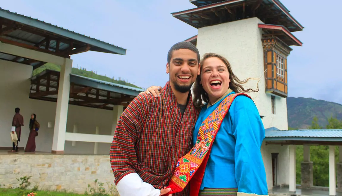 Students smiling in Bhutan