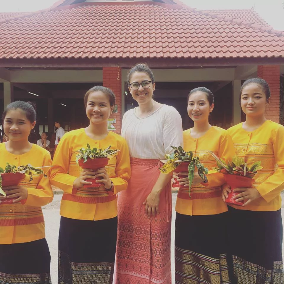 API Teach in Thailand participant, Katie, with a few of her students