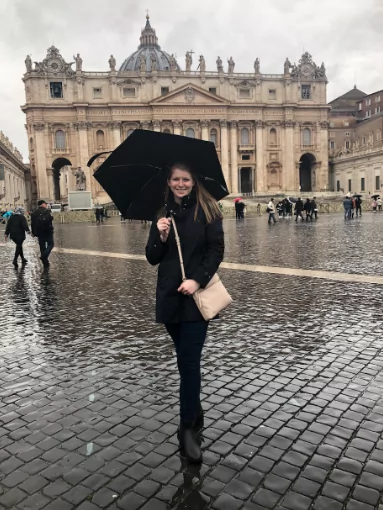 Brigid Loftus in front of Vatican City